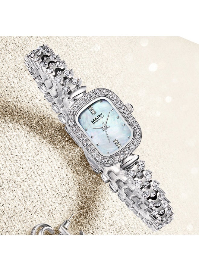 Mark Fairwhale Women‘s Diamond-Studded Bracelet Watch | Alloy Strap | Metal Case | Water Resistant | Elegant Gift - Image 2